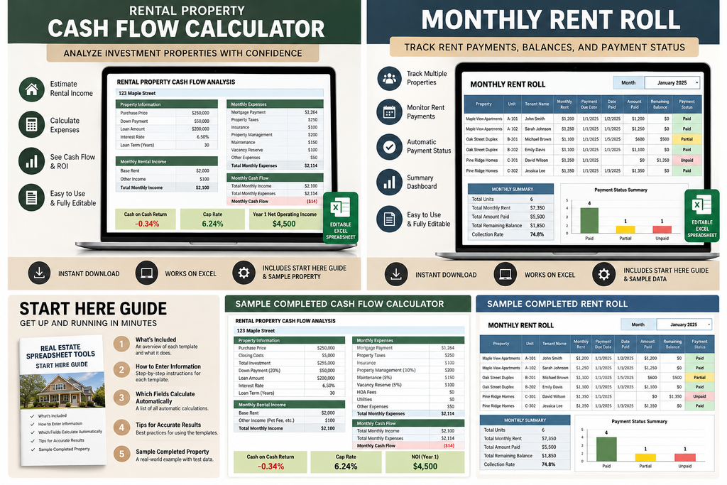 Real Estate Investment Templates Bundle – Beginner-Friendly Toolkit for Investors & Landlords