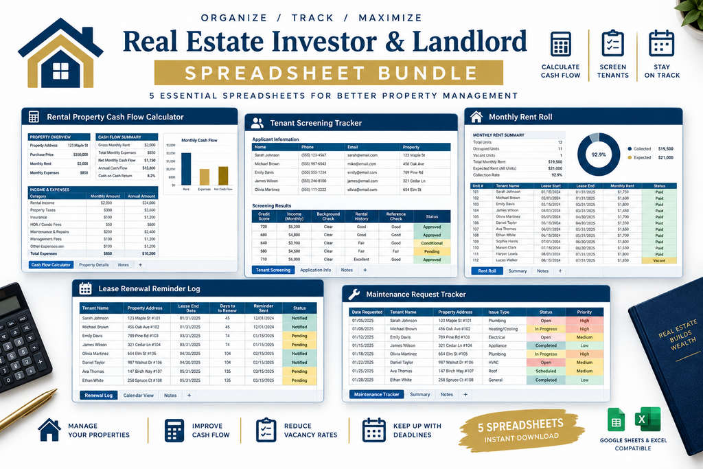 Real Estate Investment Templates Bundle – Beginner-Friendly Toolkit for Investors & Landlords